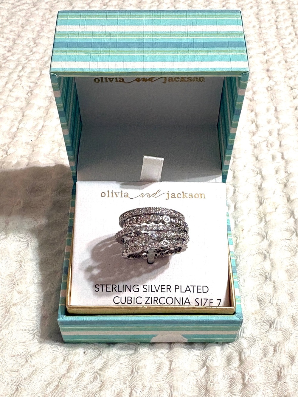 Olivia and Jackson Sterling Silver-Plated Cubic Zirconia Stackable Rings